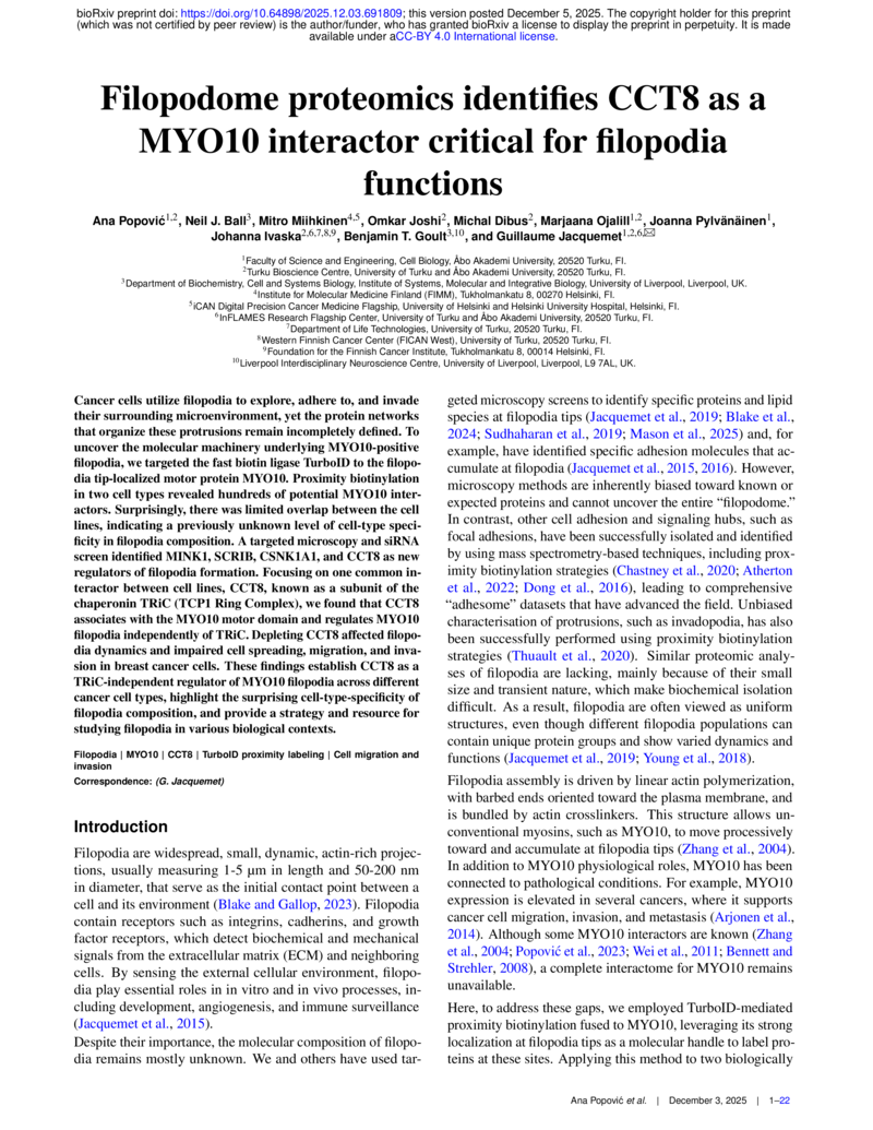 Filopodome Proteomics